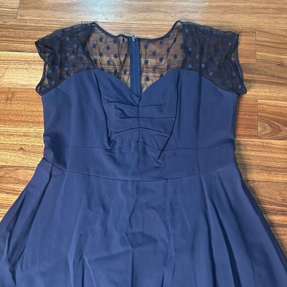 Torrid navy blue polka dot mesh dress fit and flare summer party woman's 18 - Picture 2 of 8